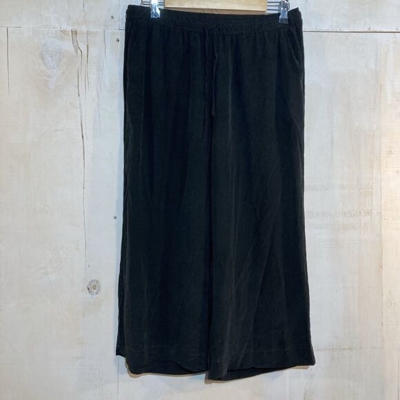Joie 100% Silk High Rise Wide Leg Black Crop Pants Womens Sz S Elastic Waist - Picture 1 of 6